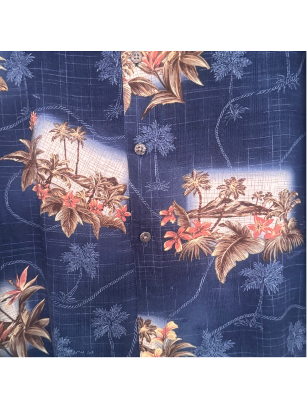Campia Moda Hawaiian Aloha Shirt Men’s Large Blue Tropical Palm Tree Floral Camp - Picture 7 of 7